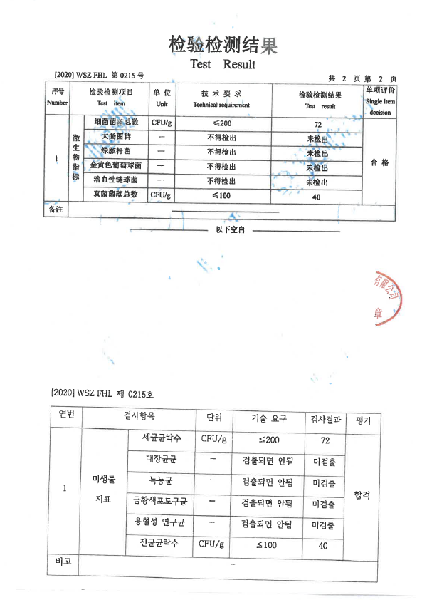 중국 웨이하이시가 제공한 일회용 마스크의 위생기준 검사결과. 자료=인천시