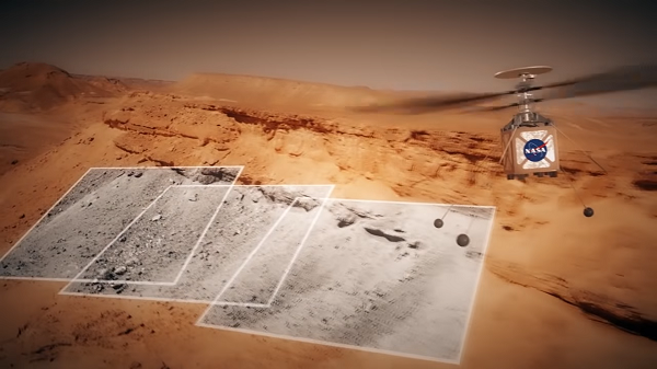 '퍼서비어런스'와 화성 탐사에 나설 마스 헬리콥터의 활동 모습(상상). 사진=미국항공우주국(NASA)