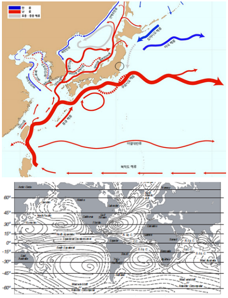 우리나라와 일본 주변 및 전 지구 규모 해류도. 자료=국회입법조사처