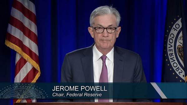 제롬 파월 미국 연방준비제도 의장이 28일(현지시간) 연방공개시장위원회(FOMC) 회의 결과를 발표하고 있다. 사진=연방준비제도