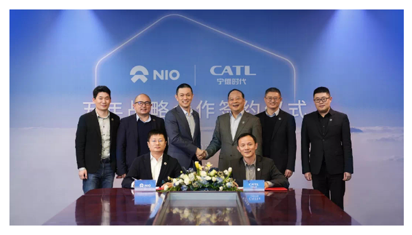 사진은 지난 1월 17일 CATL과 중국 전기차업체 니오가 중국 남동부 푸젠성 닝더시에서 5년간 포괄적 전략 협력 협정을 체결한 모습. 출처=CATL 홈페이지 갈무리 