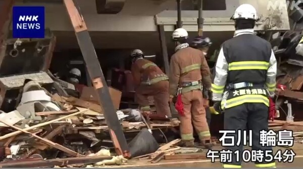 [사진-지진 피해복구에 나선 일본, 출처-NHK  동영상 갈무리]