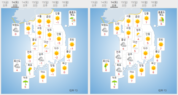 내일 전국 날씨 예보 ⓒ기상청