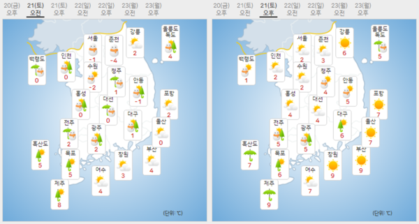 내일 전국 날씨 예보 ⓒ기상청