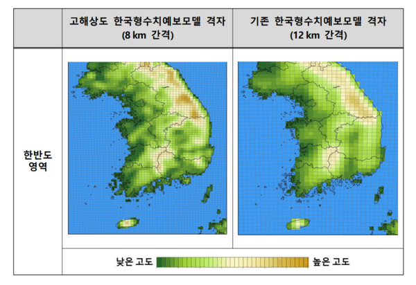 사진은 고해상도 한국형수치래더 도박 사이트모델과 기존 모델 격자 비교. 자료=기상청