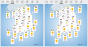 [내일 날씨]  주말도 불볕더위, 습하고  무더워요